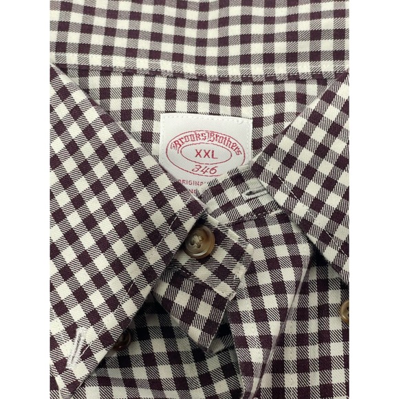 Brooks Brothers 346 Long Sleeve Button Up Whute and Maroon Checked Size XXl EUC - Picture 2 of 5